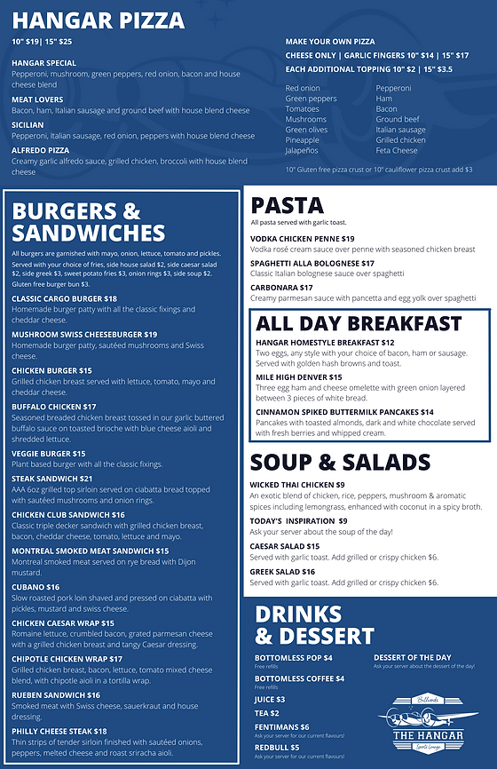 The hangar menu deals